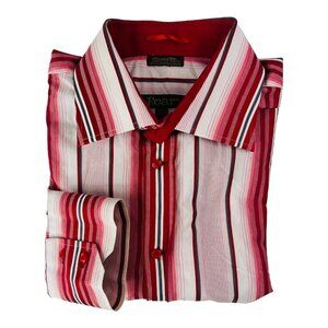 ROAR White Red & Gray Stripe Long Sleeve Microcotton Button Up Mens Size XL‎